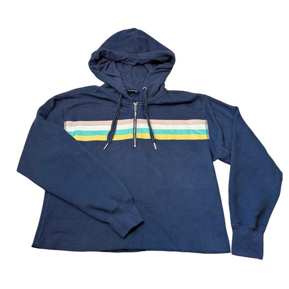 Abercrombie & Fitch Hoodie Cropped Navy Jacket Size Medium Cozy Rainbow - Picture 1 of 7